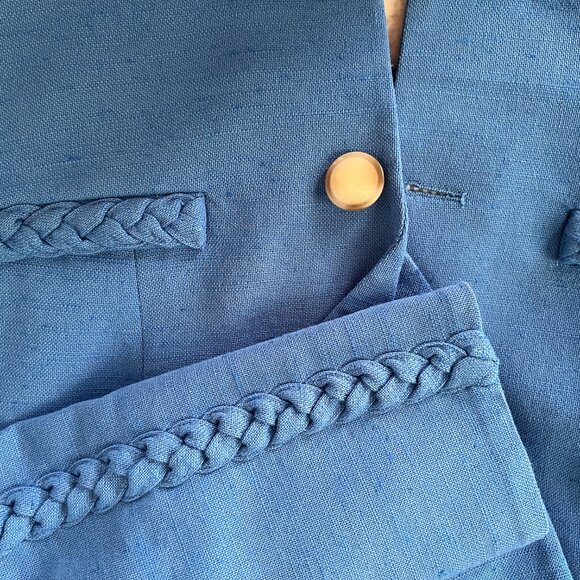 Veronica Beard Sz 6/8 Behren Blue Woven Blazer and Pants Suit Braided Trim - Picture 6 of 13